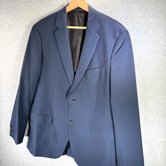 Theory Blazer‎ Men's Rodolf N HI Size 44 Navy Blue Solid Seer Single Breasted